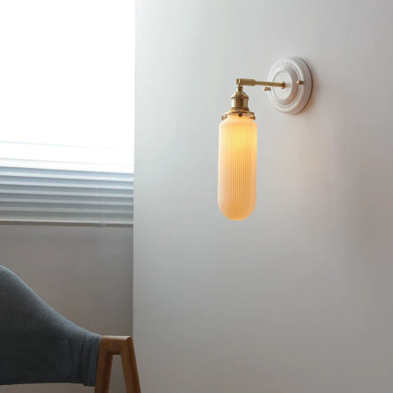 Axyaa Ceramic LED Wall Sconce with Adjustable Copper Arm - Pull Chain Switch