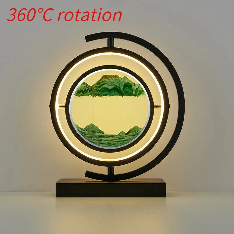 Axyaa Sand Art Table Lamp: Natural Landscape Sand Painting LED Light Rotation Home Decor