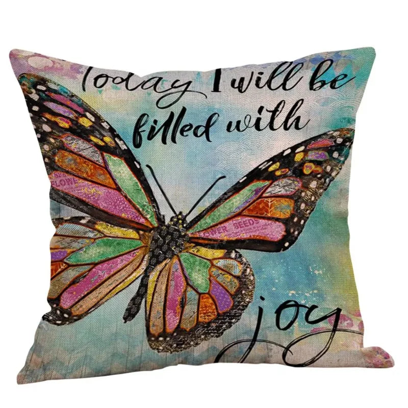 Axyaa Butterfly Linen Pillow Cover, 45X45CM