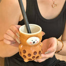 Axyaa Boba Bear Ceramic Coffee Cup with Straw - 280ml