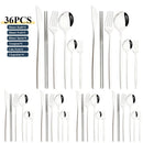 Axyaa 36pc White Gold Stainless Steel Dinnerware Set Flatware Cutlery Kit