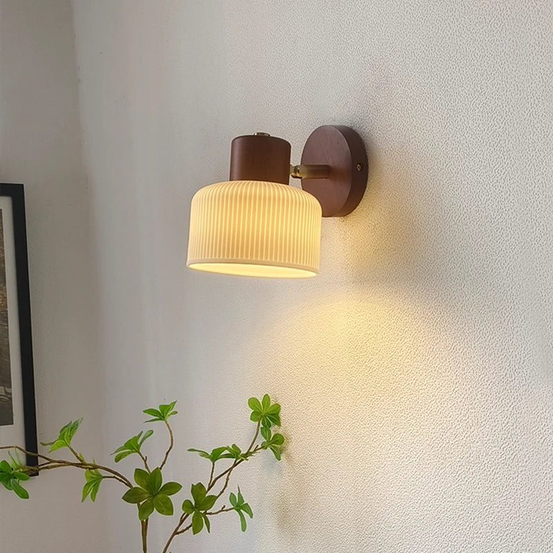 Axyaa Wood Cream Glass Ceramic LED Wall Light for Living Room & Bathroom