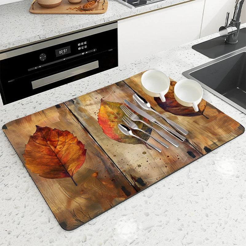 Axyaa Maple Anti-Skid Kitchen Mat: Absorbent, Quick Dry, Non-Slip Tray Pad