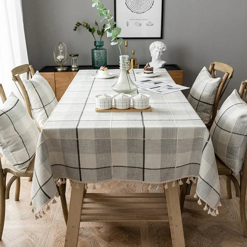 Axyaa Plaid Cotton Linen Tablecloth - Soft Waterproof Rectangle Home Decor