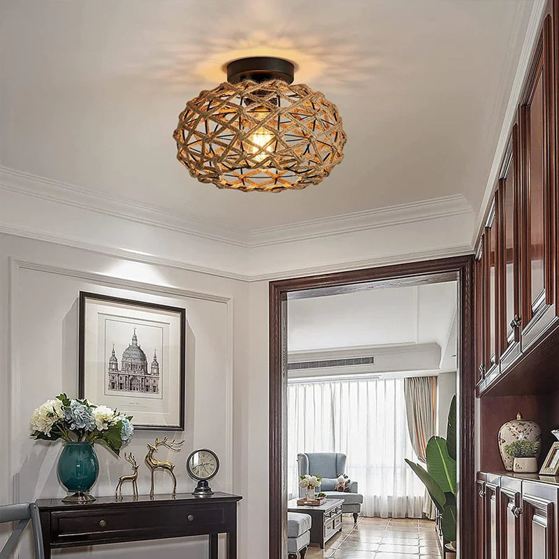 Rattan Flush Mount Ceiling Chandelier for Kitchen Living Room Bedroom by Axyaa