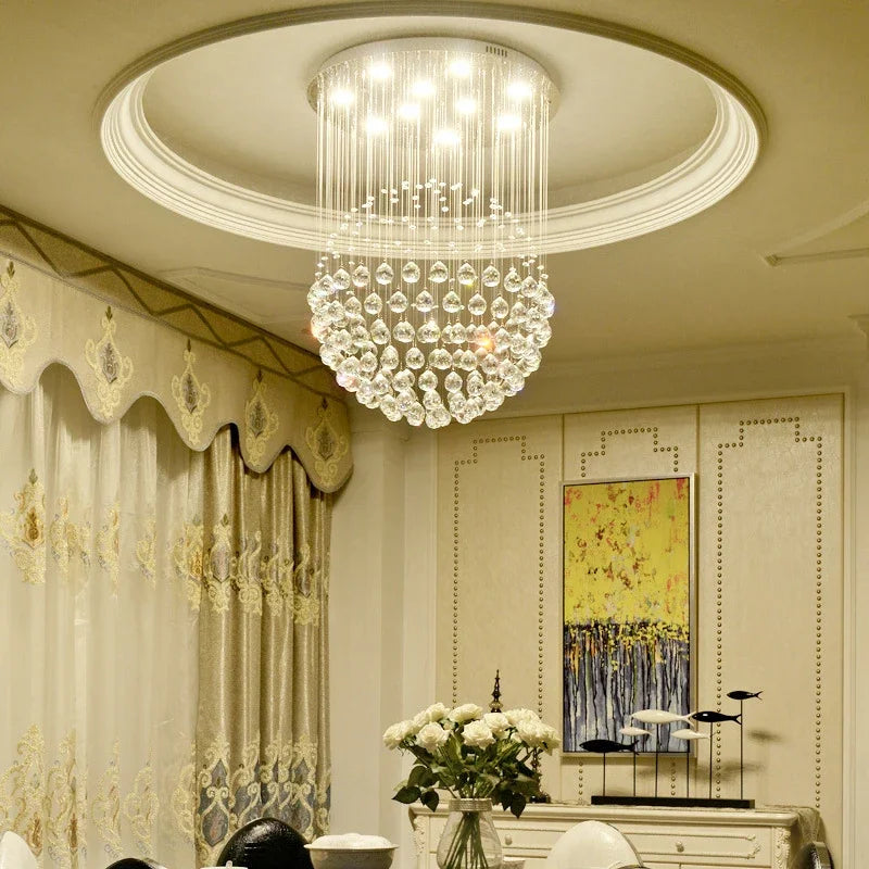 Axyaa Round K9 Crystal LED Ceiling Chandelier for Living Dining Bedroom Decor