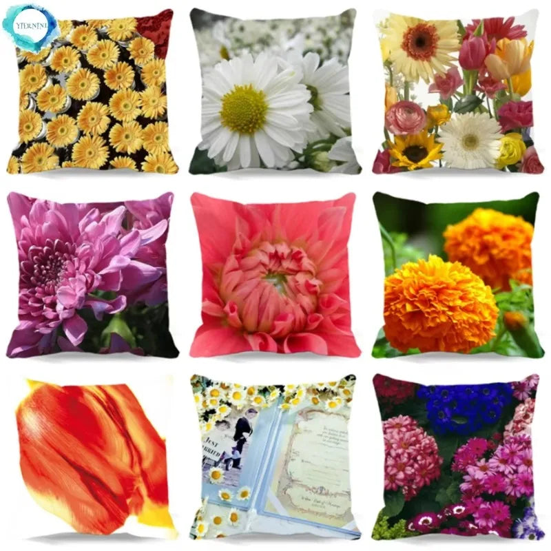 Axyaa Chrysanthemum Floral Polyester Cushion Cover Home Decor Pillowcase