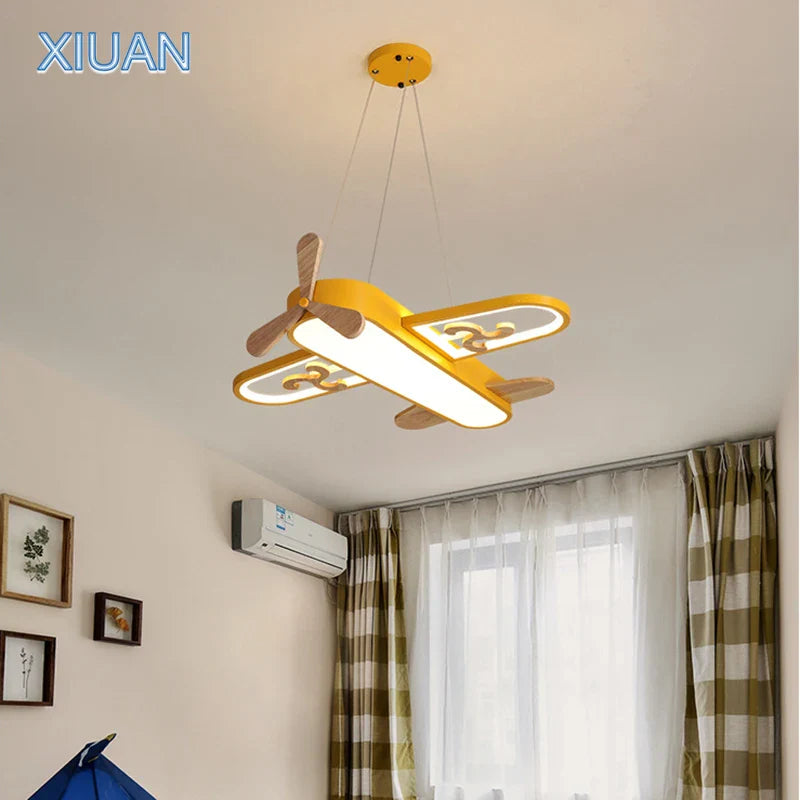 Axyaa Kids Wood Metal Plane Pendant Lights Nursery School LED