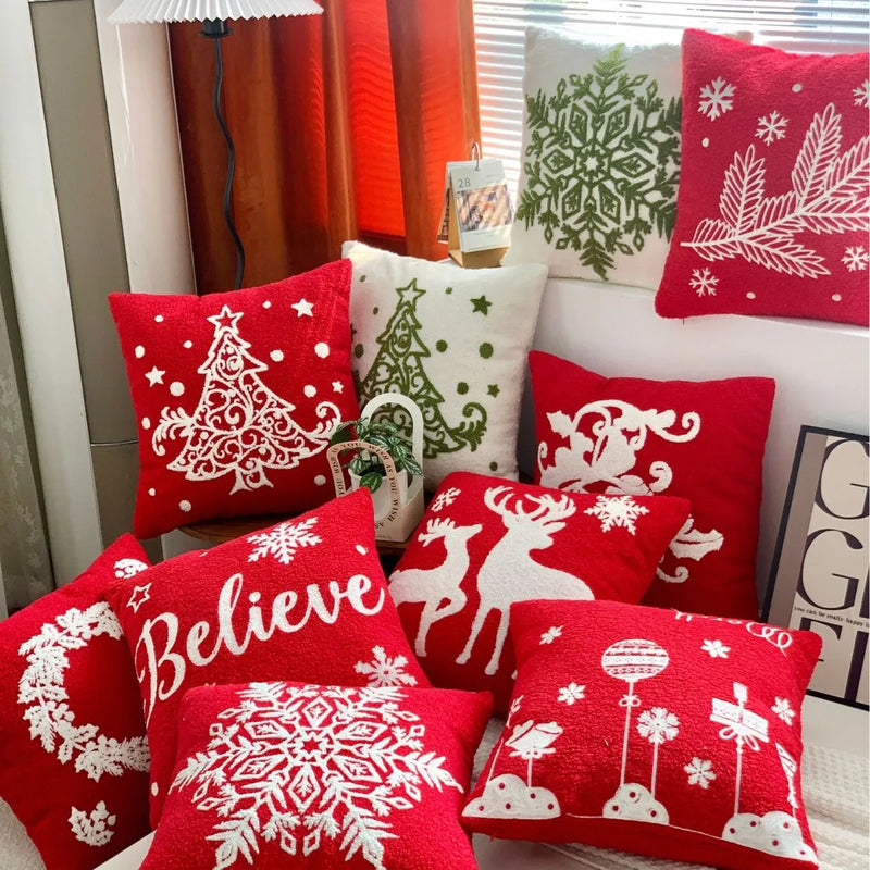 Axyaa Christmas Deer Snowflake Cushion Cover - Home Sofa Decor