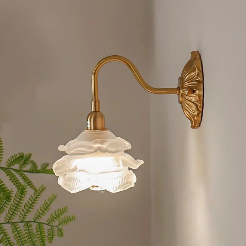 Axyaa Nordic LED Flower Wall Light Antique Gold Brass Modern Bedside Lamp