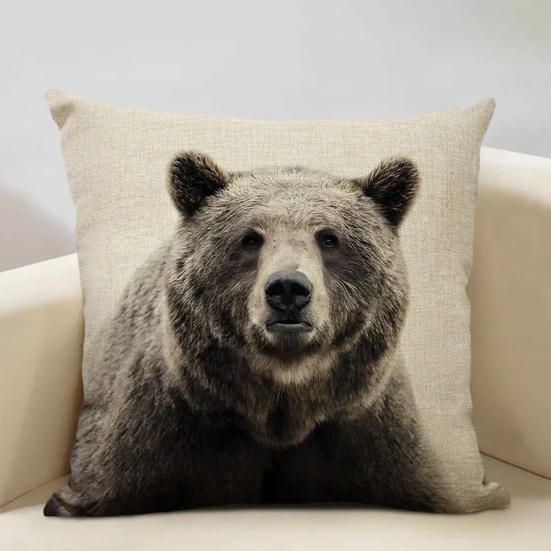 Axyaa Animal Pattern Cushion Cover Trio: Lion, Tiger, Bear Home Sofa Decor Kids Gift