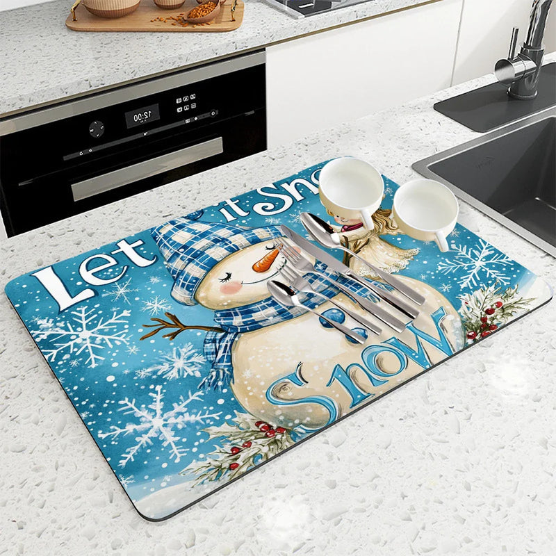 Axyaa Christmas Angel Kitchen Drying Mat Anti-slip Absorbent Draining Pad