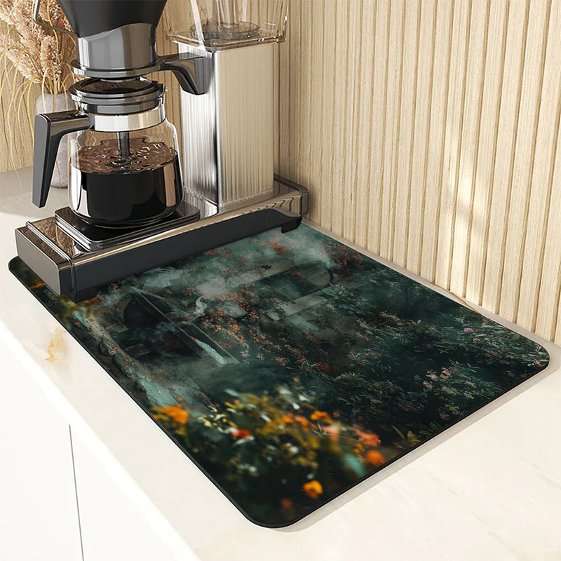 Axyaa Natural Flowers Kitchen Drying Mat - Antiskid & Quick Dry Absorbent Pad