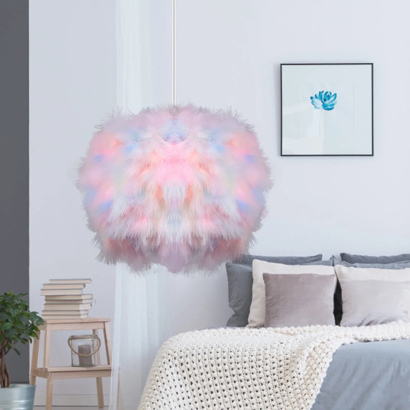 Axyaa Fluffy Nordic Feather Pendant Chandelier for Living Room Bedroom