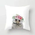 Cute Animals Print Decor Pillowcase by Axyaa - Pink Flower Theme