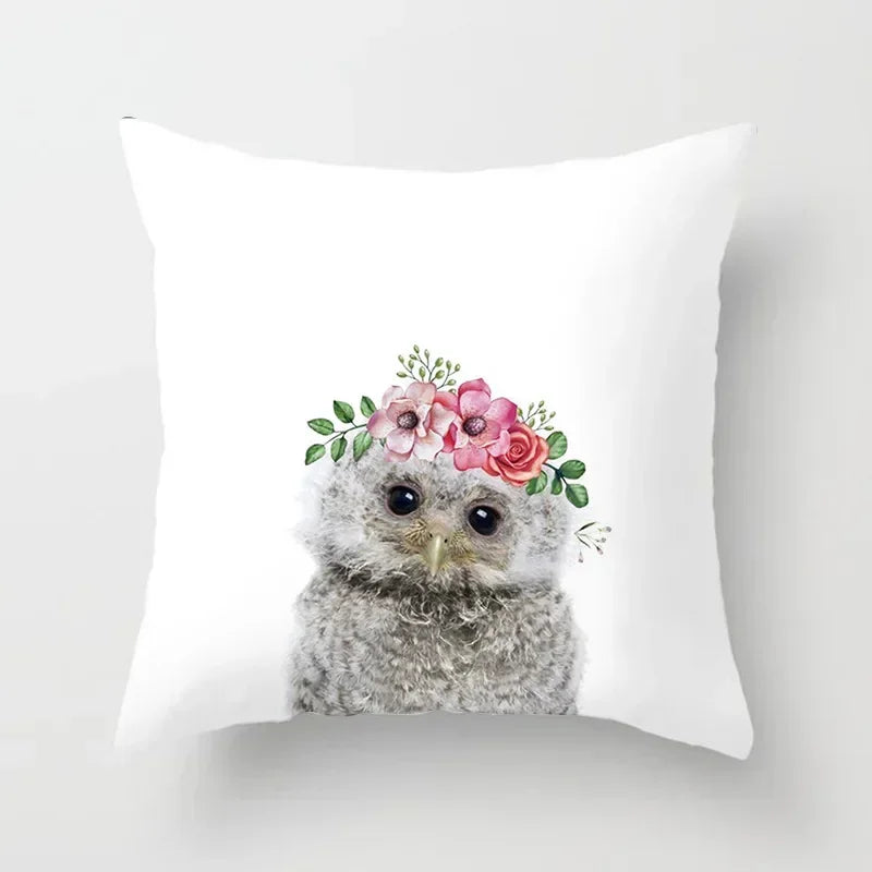 Cute Animals Print Decor Pillowcase by Axyaa - Pink Flower Theme