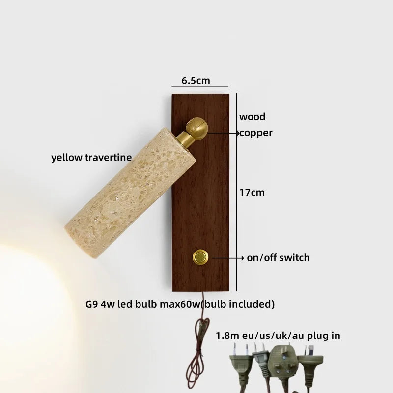 Axyaa LED Wall Light Mirror Stone Wood Wall Art Decor Bedroom Lamp