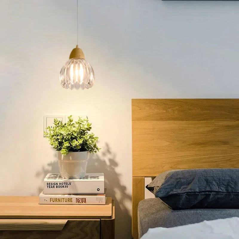 Axyaa Clear Glass Ceiling Light with Wood E27 Bulb for Bedroom, Dining Room, Hallway