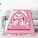 Axyaa Maneki Neko Fleece Blanket - Super Soft Lucky Cat Bed Throw