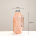 Axyaa Pink Glass Vase with Irregular Ice Cubes Relief, Home Decor Flowerpot