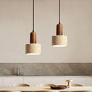 Axyaa Yellow Cave Stone Led Chandelier - Wabi Sabi Walnut Hat Shaped Pendant Light