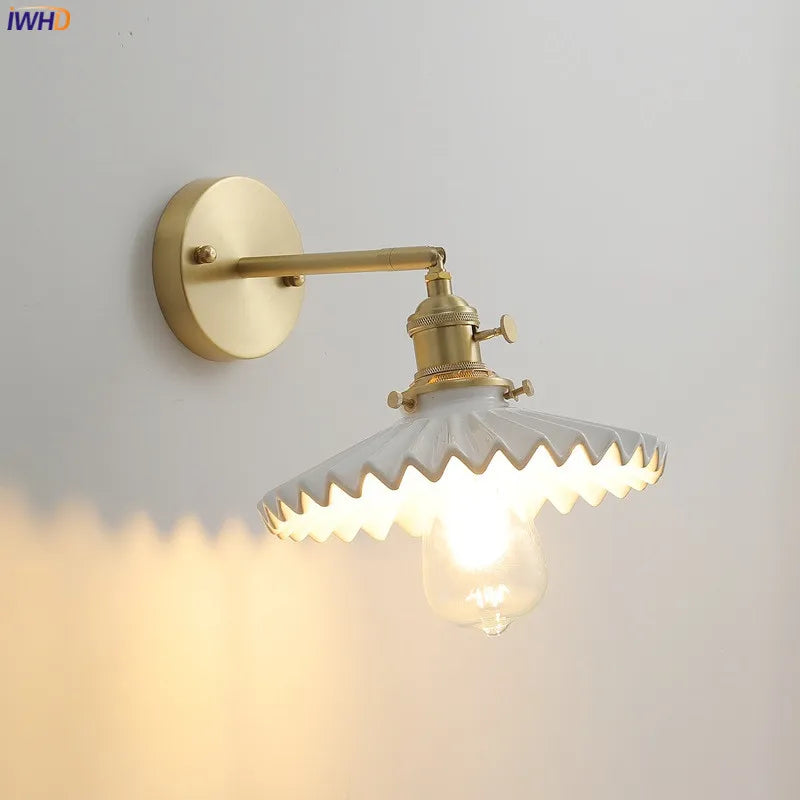 Axyaa Ceramic LED Wall Lamp with Pull Chain Switch - Modern White Black Copper Mirror Light
