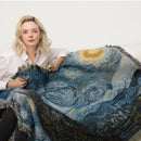 Axyaa Knitted Starry Night Throw Blanket with Tassels for Home Decor