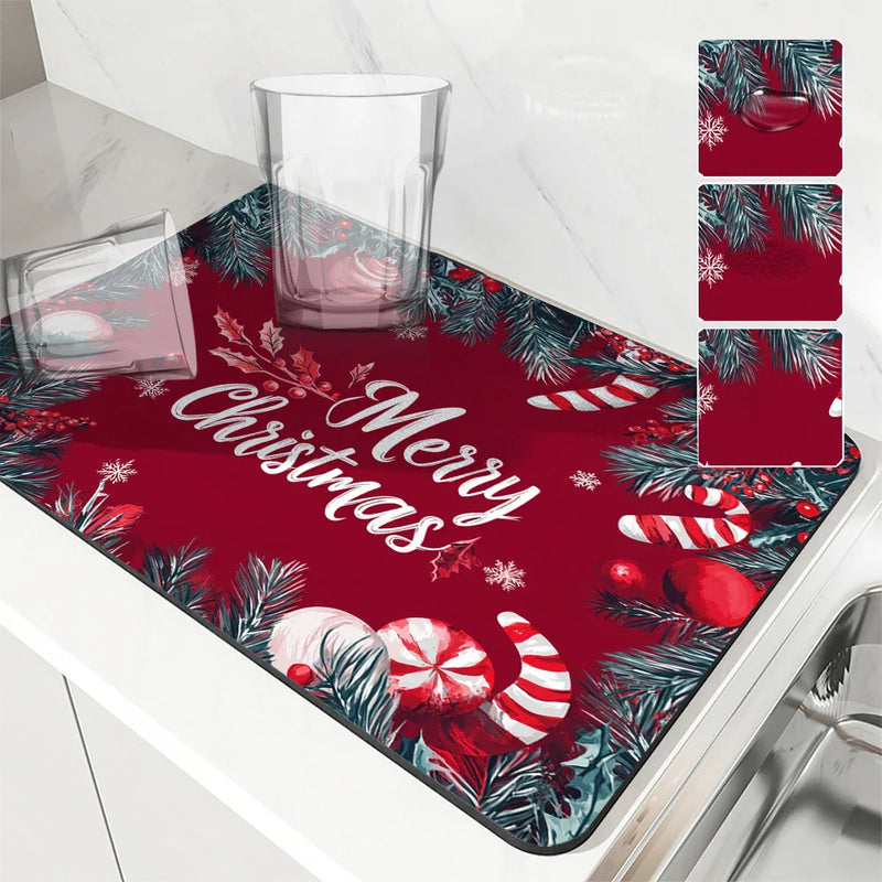 Axyaa Christmas Fir Diatoms Kitchen Counter Drain Mat