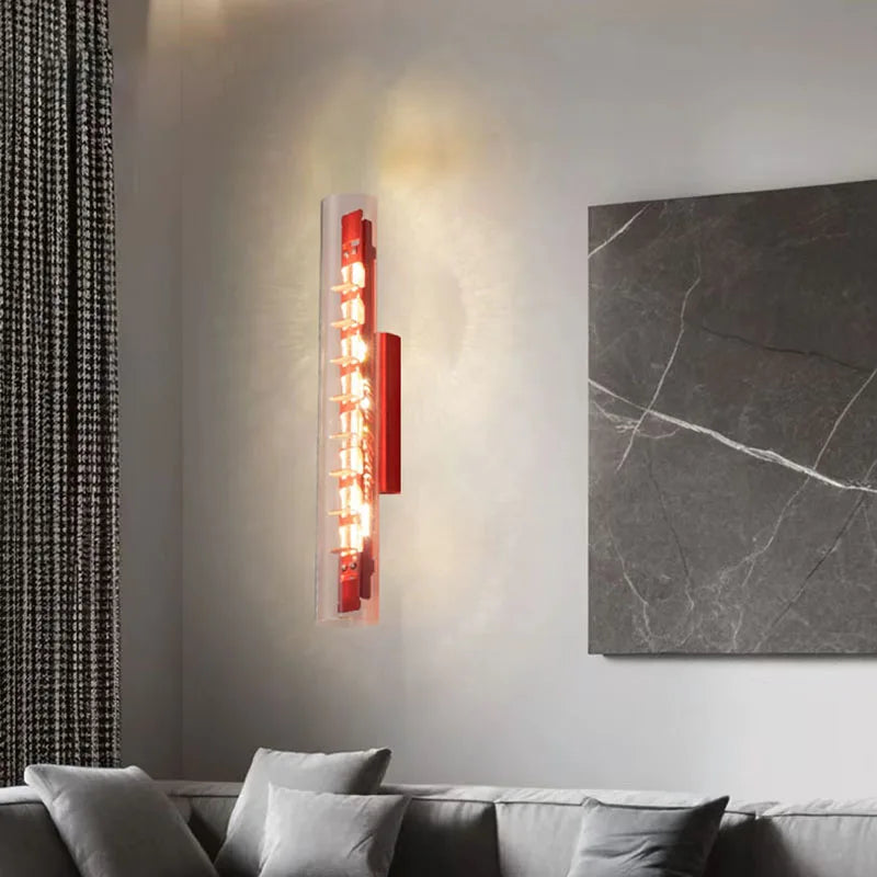 Axyaa Clear Glass Red Metal LED Wall Light for Indoor Spaces