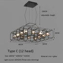 Axyaa Nordic Iron Glass Chandelier Industrial Style Simple Square Living Room Light