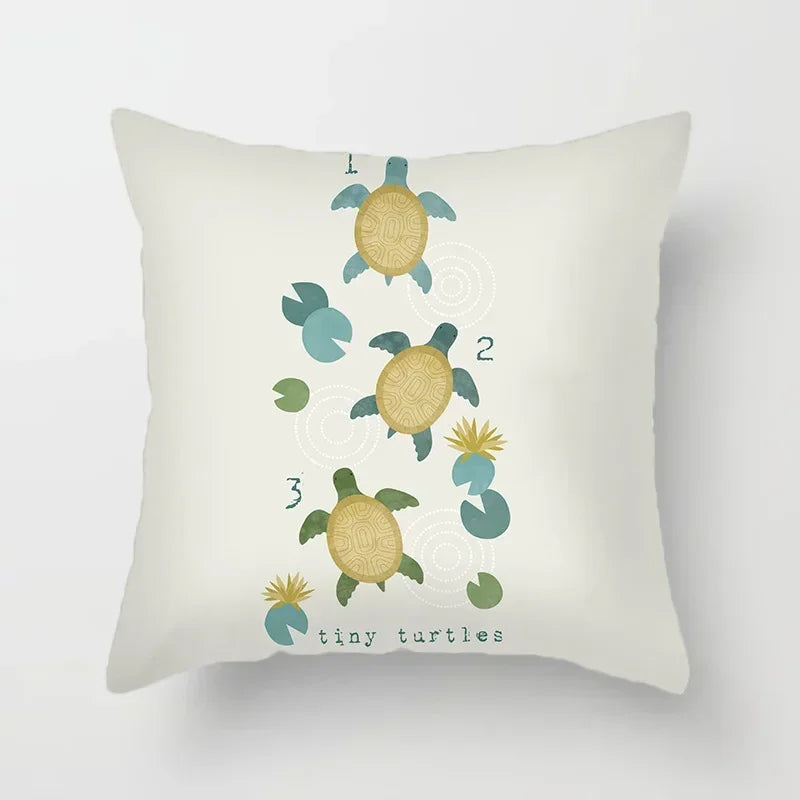 Axyaa Sea Turtle & Bird Pillowcase - Single Print Sofa Case for Children's Bedroom
