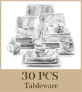 Axyaa Marble Grey Porcelain Dinnerware Set for 12