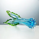Axyaa Water Blue Glass Vase for Large Fresh Flowers, Unique Irregular-shaped Art Piece
