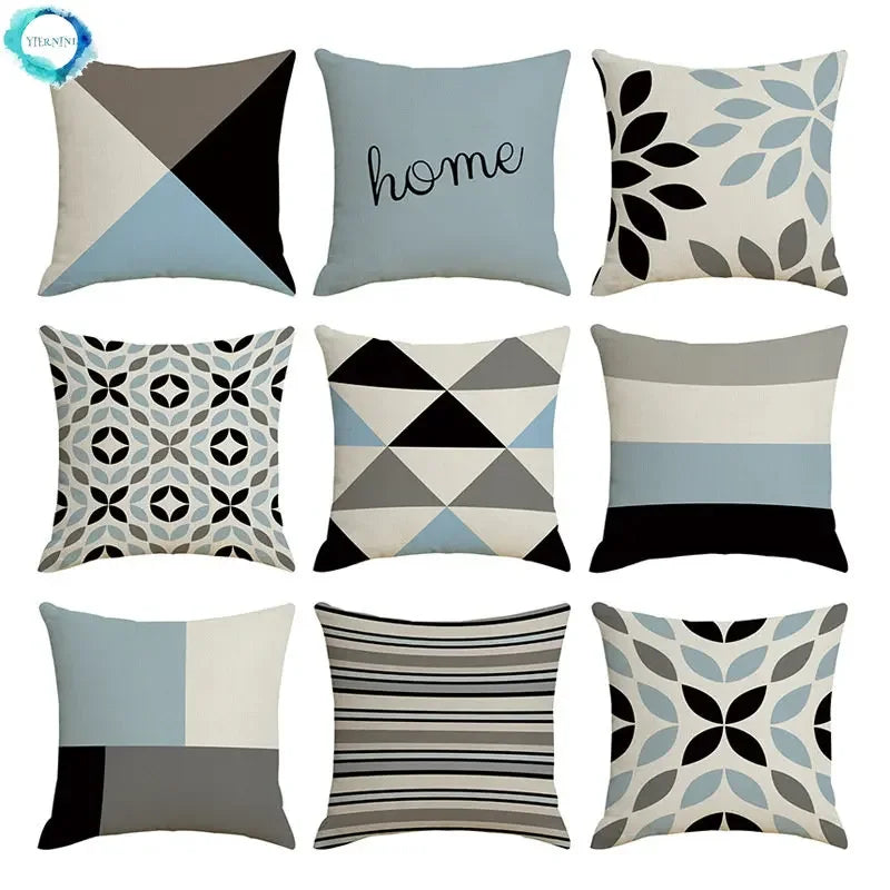 Blue Arrow Geometric Petal Linen Pillowcase by Axyaa