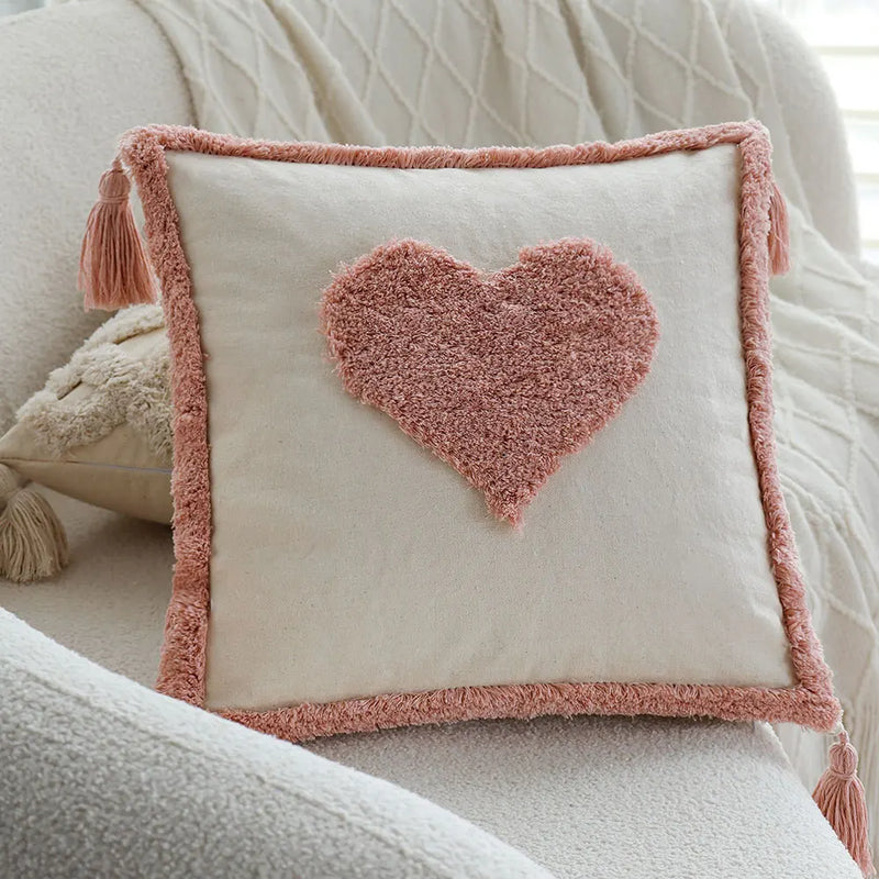 Axyaa Love Tassel Cushion Cover 45x45 Cotton Throw Pillow Home Decor