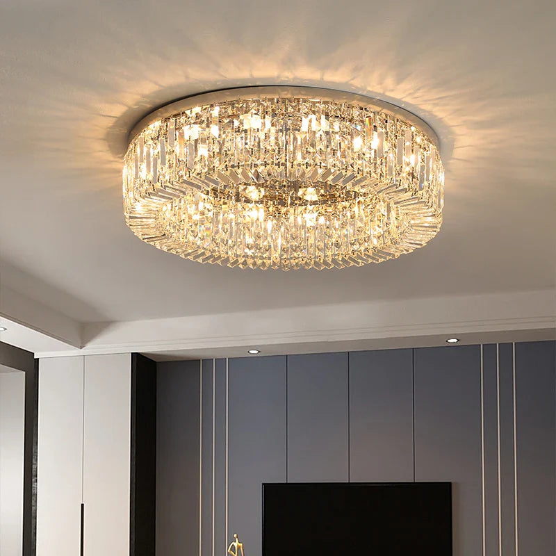Axyaa Modern Gold Crystal LED Chandelier for Living Room Decor and Lighting
