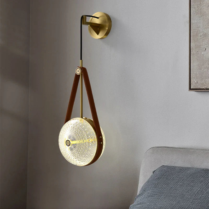 Axyaa Nordic Glass Wall Lamp, Copper Leather Bedroom Pendant