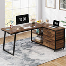 Axyaa Industrial L-Shaped Computer Desk with Drawers and Shelves
