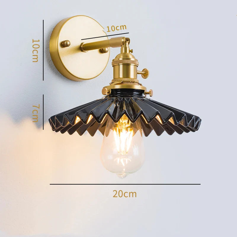 Axyaa Ceramic LED Wall Lamp with Pull Chain Switch - Modern White Black Copper Mirror Light