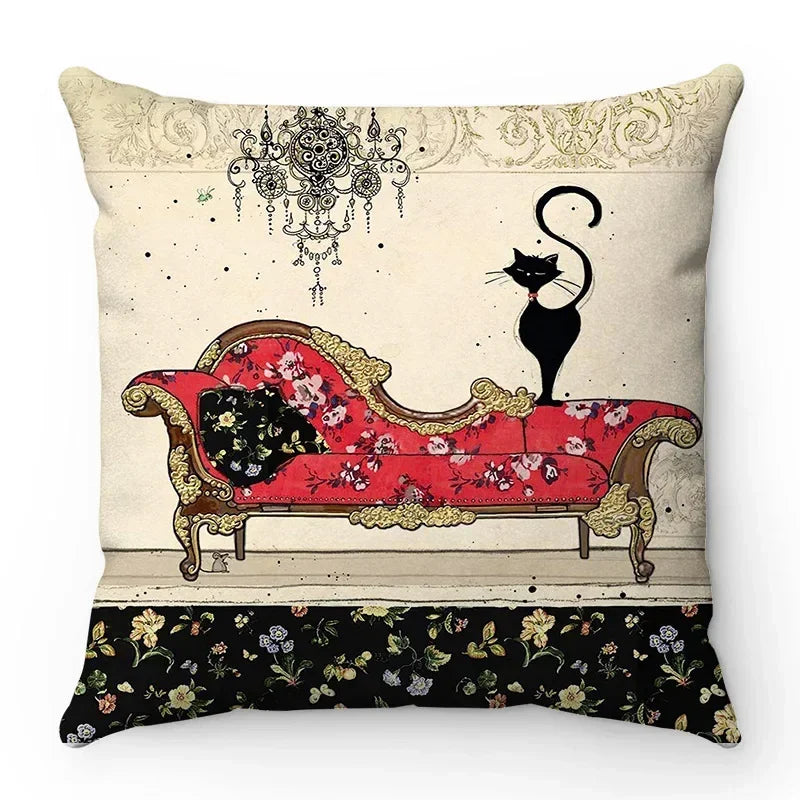 Axyaa Retro Black Cat Cartoon Anime Decorative Pillowcase for Sofa, Car, Bedroom