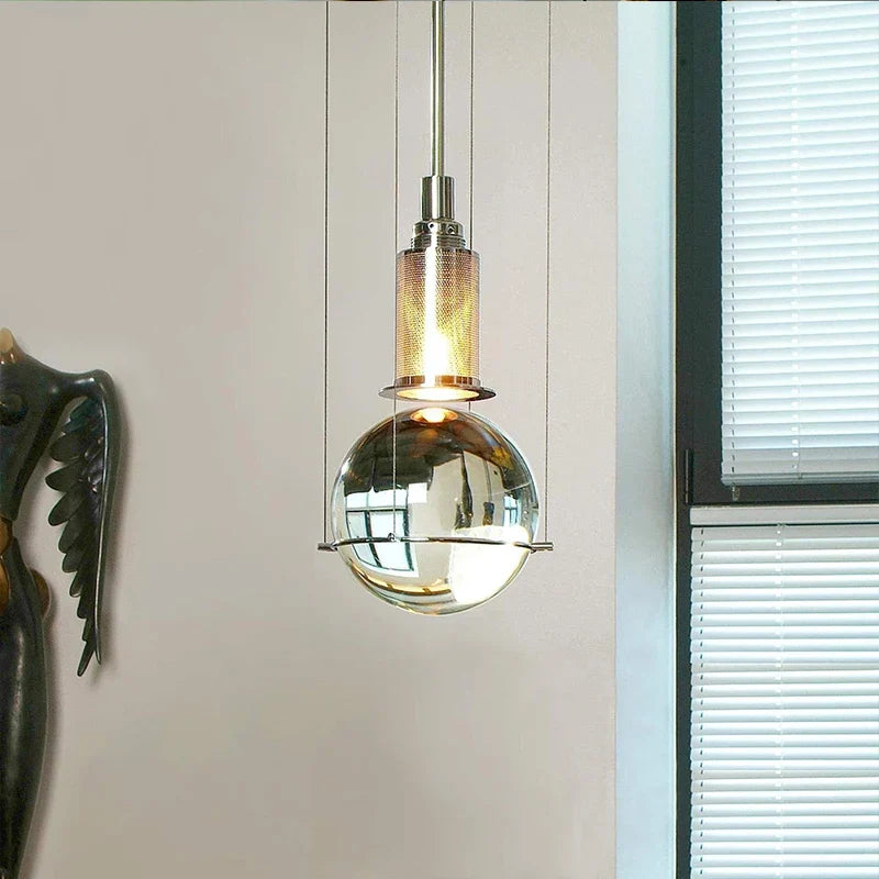 Axyaa Round Glass LED Ceiling Chandelier - Modern Living Room Kitchen Island Pendant Lights