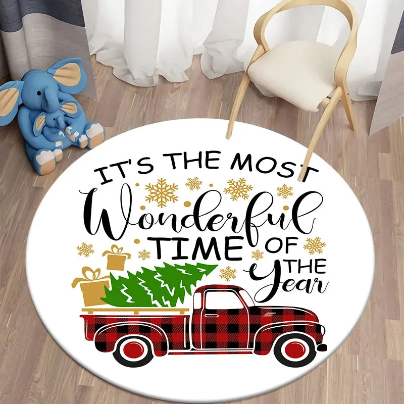 Axyaa Plaid Christmas Round Carpet - Non-Slip Home Decor Foot Mat