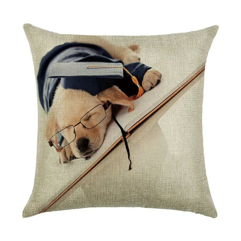 Cute Dog Watercolor Linen Cushion Cover 45*45cm - Axyaa