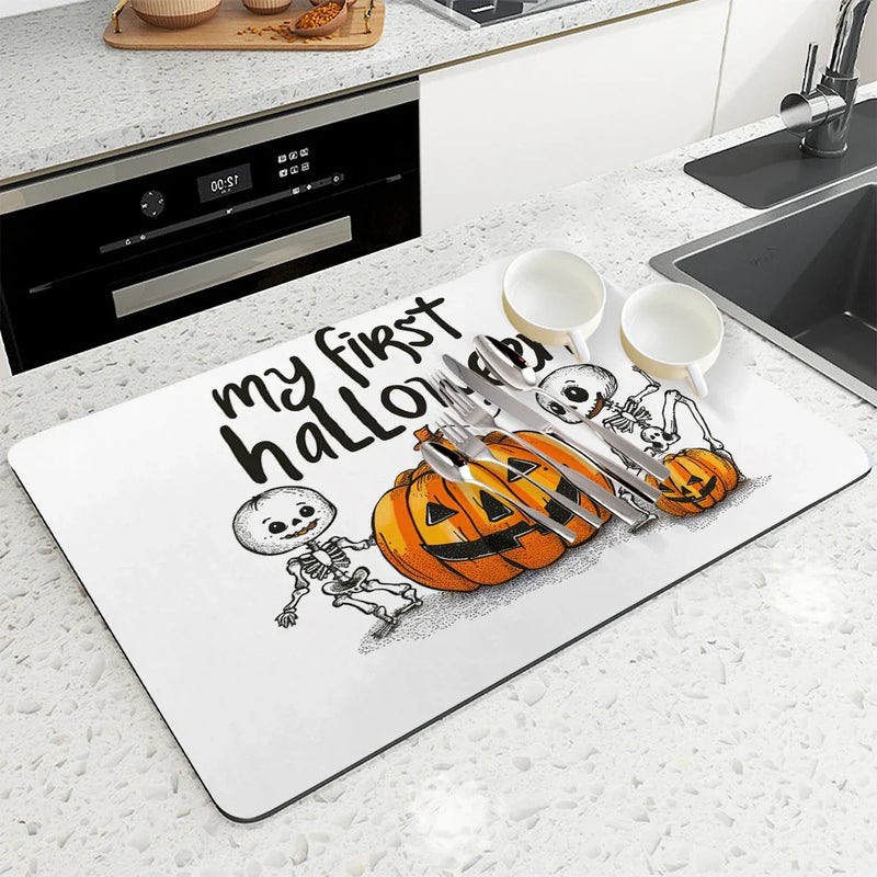 Axyaa Cartoon Skull Dish Drying Mat - Non-slip Heat Resistant Kitchen Counter Pad