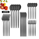 Axyaa Black Silver Cutlery Set for 5 - Stainless Steel Flatware Dinnerware