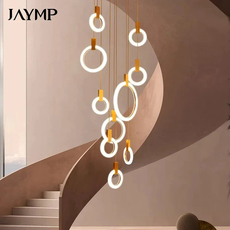 Axyaa Circular Staircase Chandelier: Luxury Nordic Living Room Pendant Light