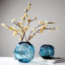 Blue Glass Vase with Medusa Embossed Flower Design by Axyaa