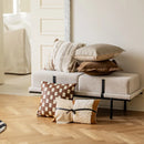 Woven Leather Cushion Cover - Brown Headboard Pillowcase by Axyaa
