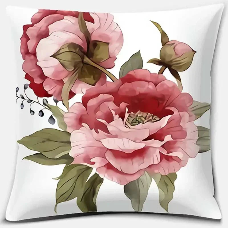 Pink Flower Pattern Cushion Cover by Axyaa - 45x45cm Decorative Pillowcase