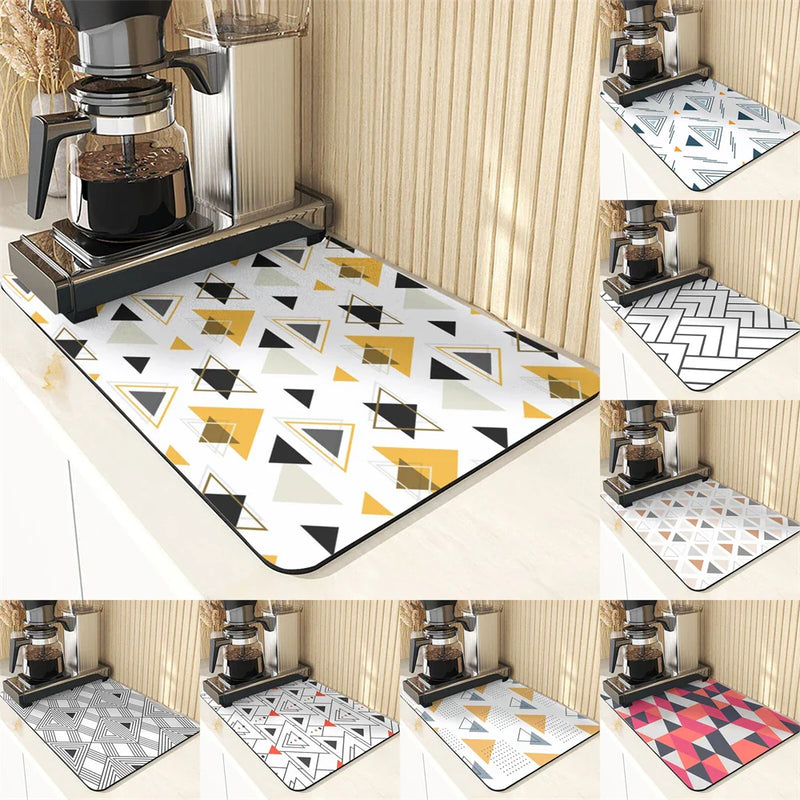 Axyaa Polygon Pattern Cup Mat Set - Absorbent Diatomaceous Earth Coasters